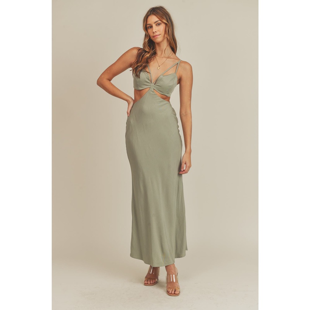 Mable Green Linen Side Cut Out Maxi